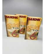 VHS Tapes 3 Blank High Grade Maxonic Gold T 120 EP 6 Hours Factory Sealed - £12.01 GBP