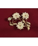 Vtg AB Gold Tone Enameled Flower Pin Marcella Signed J332 - $20.34 CAD