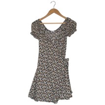 Hollister Ditsy Floral Wrap Dress Mini Puff Sleeves V Neck Navy Blue Small - $17.81