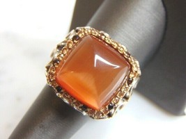 Womens Vintage Estate Sterling Silver Amber Stone Ring 14.9g E4892 - £58.72 GBP