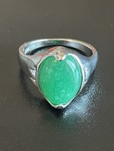Green Jade Stone S925 Silver Plated Men Woman Statement Ring - £11.77 GBP