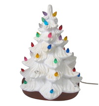 Vintage White Ceramic Christmas Tree Lighted 2 Piece Mold with Glitter 13&quot; Tall - £55.34 GBP