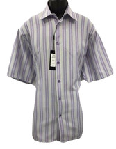 Bassiri Men Casual Button-Down Shirt Lilac Gray Striped Short Sleeves Size M-XL - £39.22 GBP
