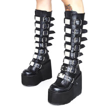 Platform Boots Dark Punk Style High Boots Functional Style Long Boots Black Goth - £62.65 GBP