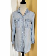 Women&#39;s &amp; DENIM Light Wash Long Buttoned Lyocell Casual Tunic Shirt/Top ... - $11.66