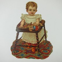 Victorian Trade Card XL Die Cut Baby in Walker with Toys Embossed Chromo... - $29.99