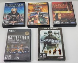 5 VTG PC Video Game Lot Battlefield 1942 Company Heroes Medieval 2 Dawn War Rome - £30.66 GBP
