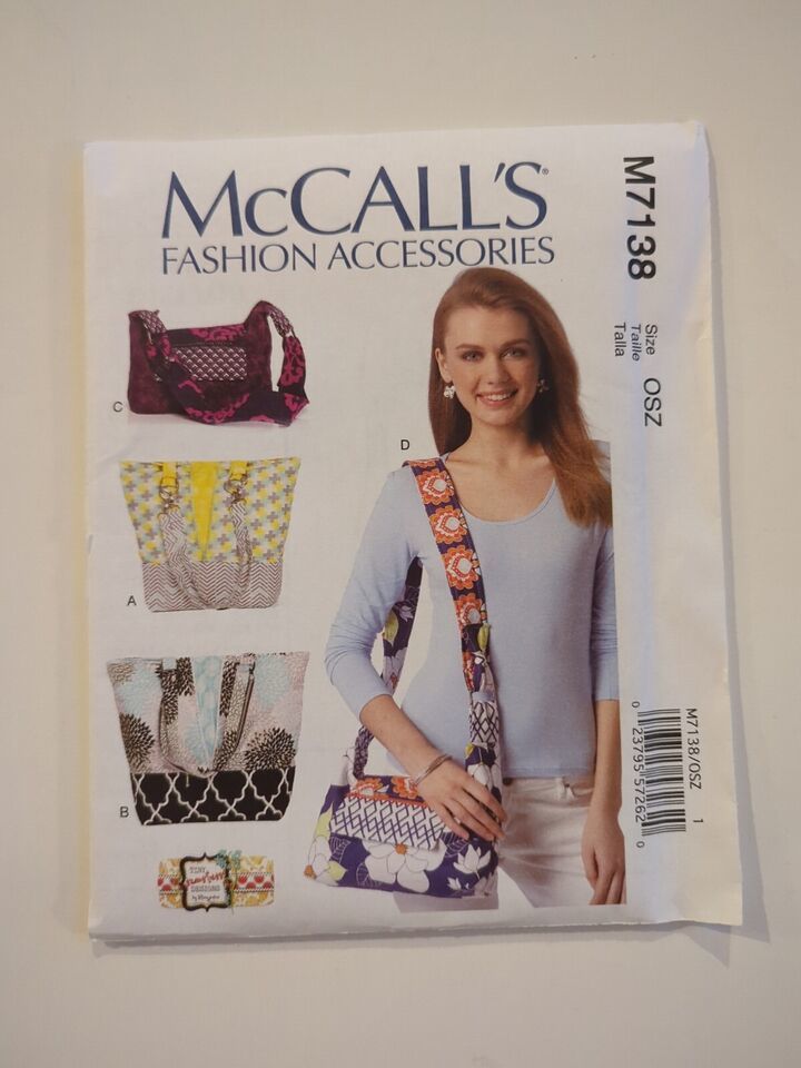 McCall’s M7138 Pattern Lined Bags Zipper Pocket One Size New Uncut - $9.49