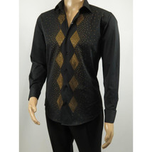Men CEREMONIA Turkey Shirt 100% Cotton Fancy Rhine Stones #Rio 15 Black Slim Fit image 8