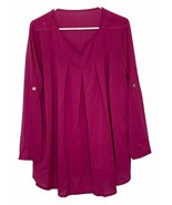 Ladie&#39;s COMENII Casual V-Neck Tunic with Adjustable Sleeves, Purple, US ... - $22.13