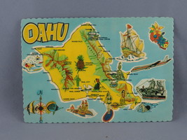Vintage Postcard - Map of Oahu - Dexter Press - $15.00