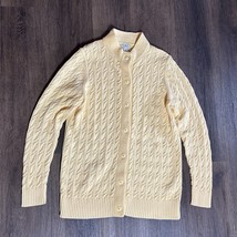 LL Bean Womens M Cable Knit Cardigan Sweater Cotton Button Front Butter ... - $727.47 MXN