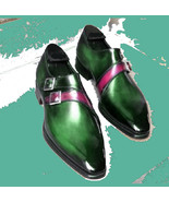 Adorable Green Patent Dual Color Buckle Strap Monk Leather Formal Wedding Shoes  - £118.44 GBP