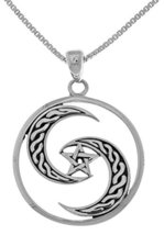 Jewelry Trends Sterling Silver Goddess Celtic Crescent Moon Pentacle Pendant Nec - £48.15 GBP