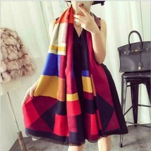 Plaid Oversized Checker Cashmere Blanket Tassel Long Scarf Shawl Red Navy Yellow - £11.78 GBP