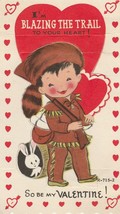 Vintage Valentine Card Boy in Coonskin Cap and Frontier Costume 1950&#39;s - £7.05 GBP
