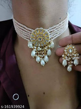 Joharibazar Kundan Gold Plated Stone Necklace Earrings Choker Jewelry Set b - £17.80 GBP