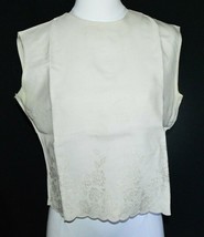 Khaki Linen Floral Flower Embroidered Button Back Tank Top Blouse Vintage Size M - £18.89 GBP