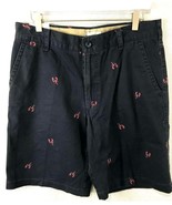 IZOD Shorts NEW Navy Blue Saltwater Shorts Lobster Print Flat Front Chin... - £21.80 GBP