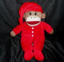 14&quot; 2014 Dan Dee Brown Sock Monkey Red Pajamas Stuffed Animal Plush Toy Doll - £22.72 GBP