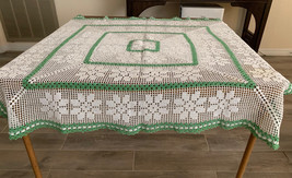 Vintage Crocheted Cotton Tablecloth Floral Pattern 40 x 39&quot; - £17.40 GBP