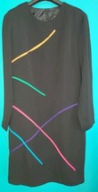 Vintage 90s Metro style Size 14 Black Shift Dress Color Stripes Geometri... - $747.57 MXN