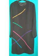 Vintage 90s Metro style Size 14 Black Shift Dress Color Stripes Geometri... - $54.87 CAD
