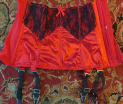 Lady Marlene Style Red + Black Waist Cincher Girdle Garter Belt XL - £41.66 GBP