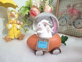 Begonia Market Easter Bunny Rabbit Driving Carrot Water Snowglobe Home Decor - £35.85 GBP
