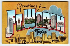 Greetings From Ft Worth Texas Large Letter Linen Postcard Kropp Unused Vintage - £11.19 GBP