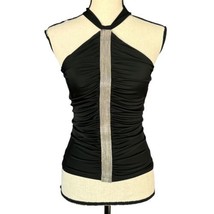 INC X-Small Top Tie Halter Neck Sleeveless Ruched Beaded Stretch Black New - £21.90 GBP