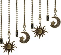 Ceiling Fan Pull Chain Set, 4Pcs Moon And Sun Pattern Pull Chain, Bronze - £28.76 GBP