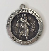 Vintage Sterling Silver Saint Christopher Protect Us Medal Signed MALCO - £19.14 GBP