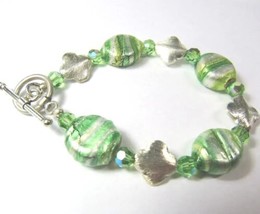 All Solid Sterling 925 Silver Toggle Clasp Glass Candy Bracelet - £29.15 GBP