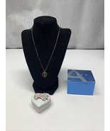 New Vintage AVON  Rhinestone Cross Necklace In Special Porcelain Heart B... - $47.48 CAD