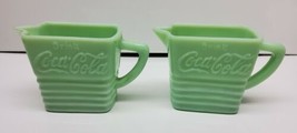 2 Ribbed Art Deco Green Jadeite Glass Drink Coca Cola Creamer Pitcher Milk Glass - £52.39 GBP