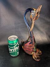 Swan Long Neck Venetian Murano Art Glass Statue JICO Style 11 In Red Blu... - $124.73