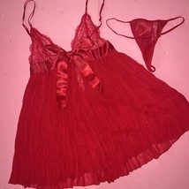 Nwt Victoria&#39;s Secret Xs,L,Xl Babydoll Set Thong Red Pleated Satin Bow Valentine - £39.10 GBP