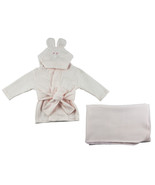 Girl 100% Cotton Fleece Robe and Blanket - 2 pc Set Newborn - £27.28 GBP