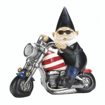 Patriotic Garden Gnome Solar Yard Statue Gift for Harley Davidson Motorcycle Fan - £23.70 GBP