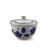 Vtg stoneware Gres De La Roche  blue floral motif sugar bowl by Jules Ja... - $37.27 CAD
