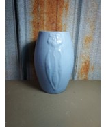 OLD 1930&#39;s Zanesville Stoneware Pottery Matte Blue Floral Vase Art Nouveau - $56.09