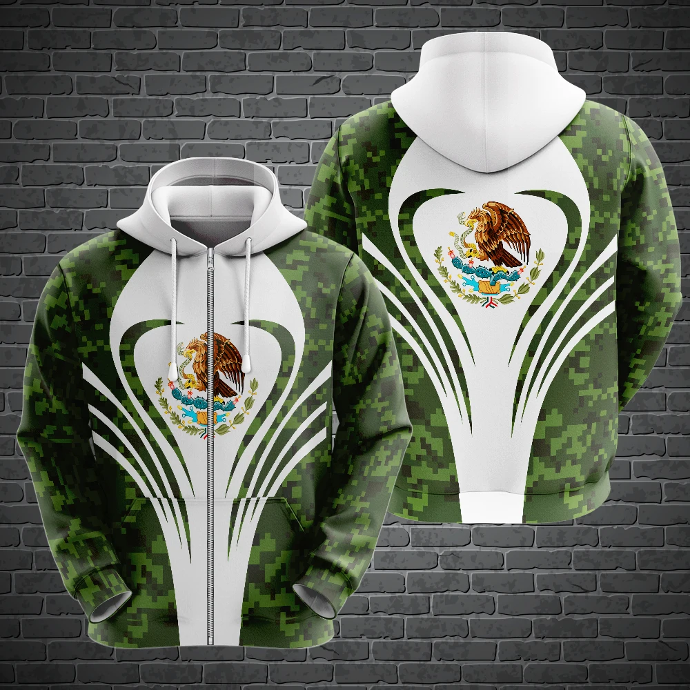 Mexico National Flag Printed Hooded Zip-Up Sweatshirts Fashion 3D Eagle Pattern  - £136.17 GBP