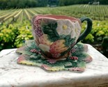 Fitz And Floyd 1991 White Flowers w/ Berries Steam Leaves TeaCup &amp; Sauce... - $23.75
