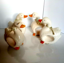 VINTAGE 1983 Ron Gordon Designs Set of 4 Ceramic White Duck Napkin Rings TAIWAN - £5.50 GBP