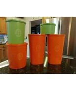 Lot 5 Orange Green Tupperware Canisters 1222(2) 807 809 &amp; 1298 w Seals P... - $1,134.76 MXN