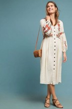 Anthropologie Gracie Embroidered Peasant Dress Size 0 2 Floral Ivory Cre... - £69.57 GBP