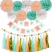 Mint Peach Birthday Party Decorations, Happy Birthday Decoration Set With Birthd - £16.06 GBP