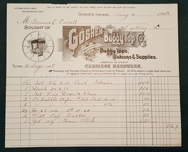 1903 antique GOSHEN BUGGY TOP CO RECEIPT goshen in CARRIAGE HARDWARE sad... - £32.86 GBP