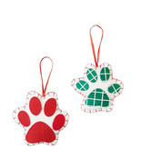 NEW Set of 2 Dog Pawprint Shaped Fabric Christmas Ornaments 3 inches red... - £4.66 GBP
